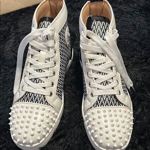 White and Black High-Top Sneakers with Spikes